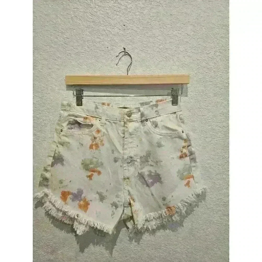 Wild Fable Highest Rise Shorts Women Tie Dye White Raw Hem Button Fly